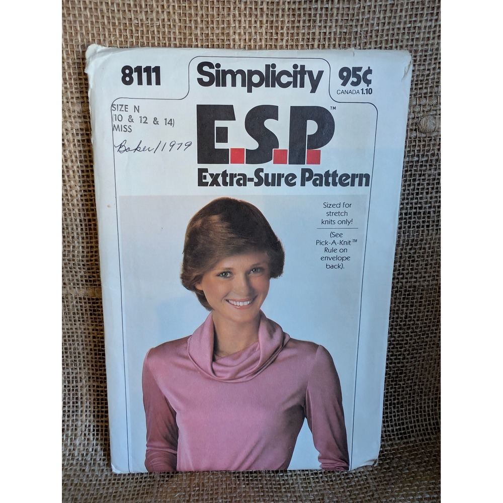 Vintage 1977 Simplicity 8111 ESP Sewing Pattern Cowl Neck Knit Top Size 10-14